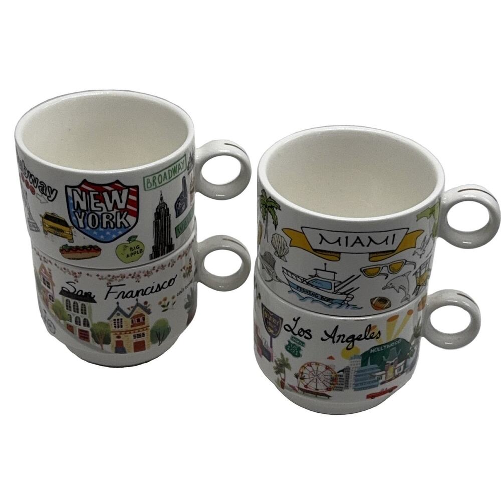 Grace City Mugs Fine Porcelain 12 OZ White Coffee Mug Miami New York San Fran